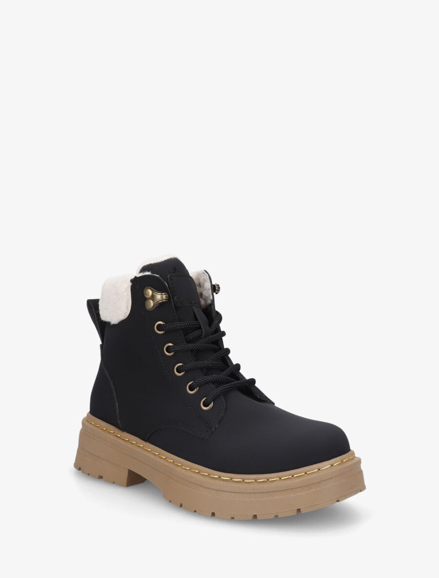 Boots en simili à revers et lacets - Noir - 2