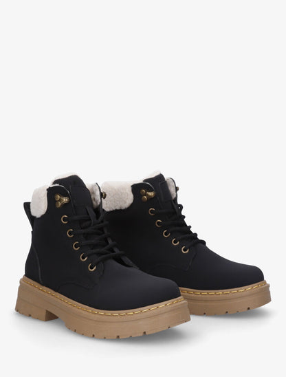 Boots en simili à revers et lacets - Noir - 4