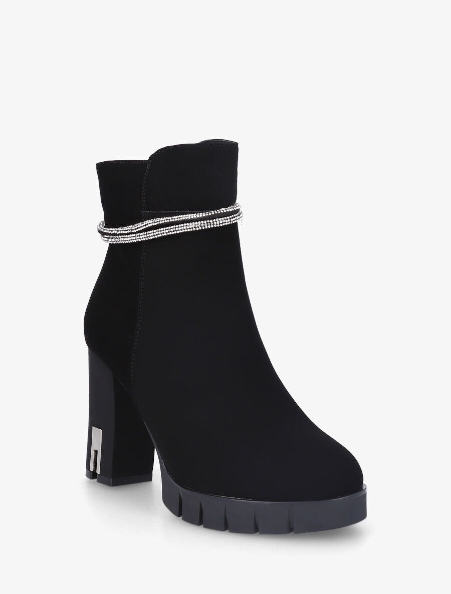 Bottines à talon et bijou strass - Noir - 2
