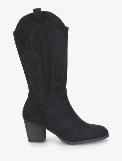 Bottes style santiag en suédine - Noir - 1
