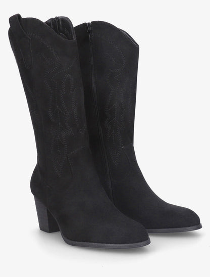 Bottes style santiag en suédine - Noir - 4