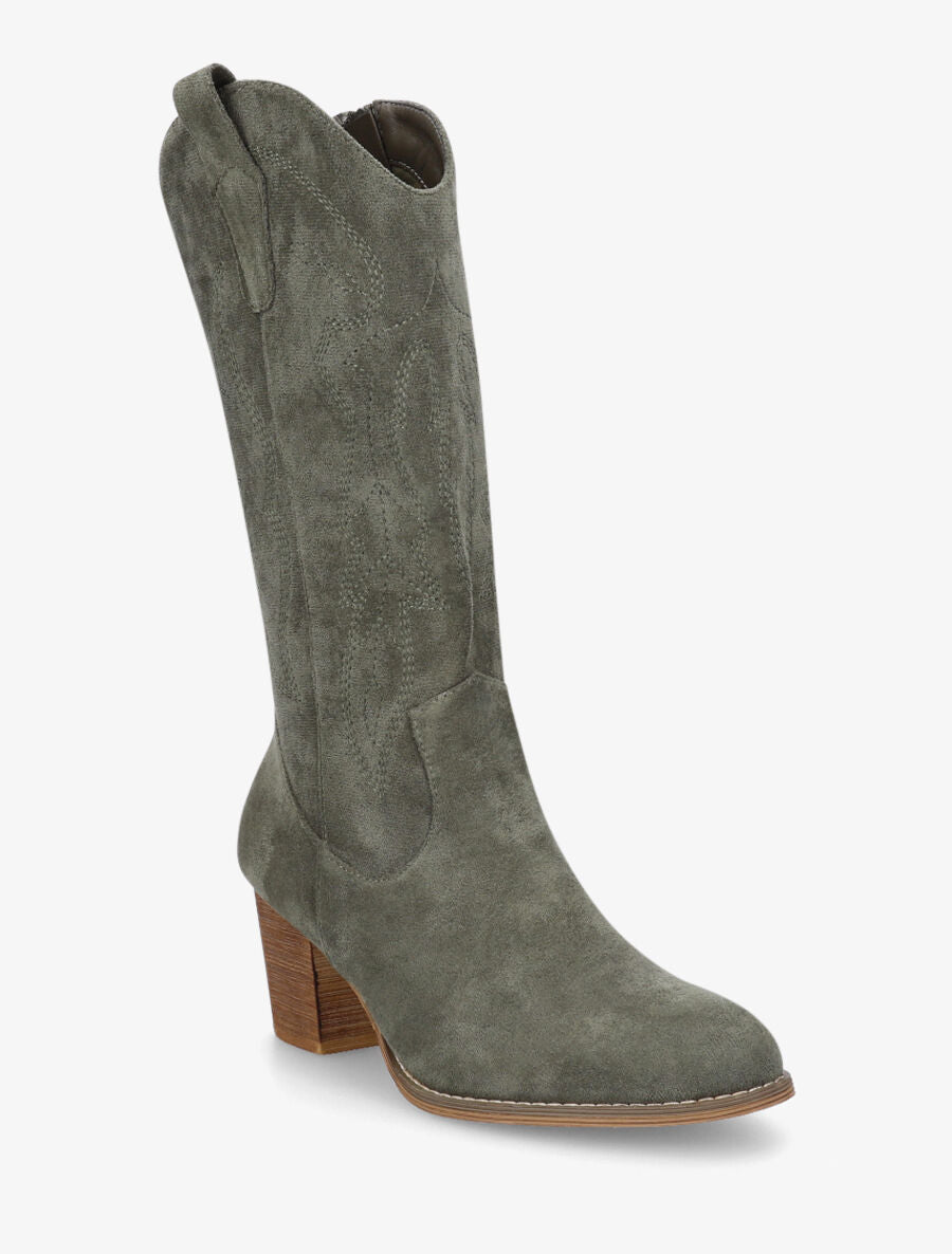 Bottes style santiag en suédine - Kaki - 2