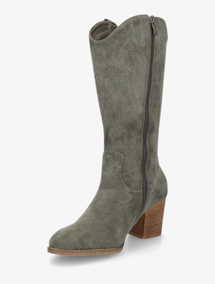 Bottes style santiag en suédine - Kaki - 3