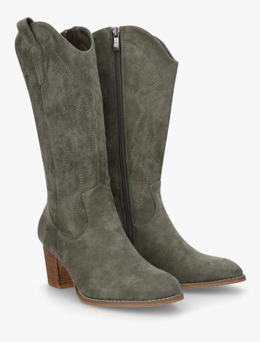 Bottes style santiag en suédine - Kaki - 4
