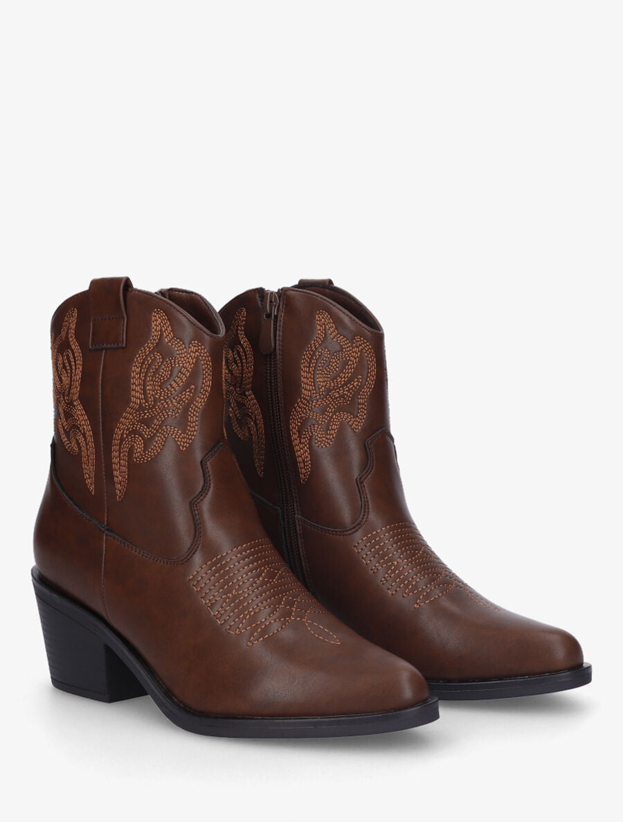 Bottines style santiag en simili - Marron - 4