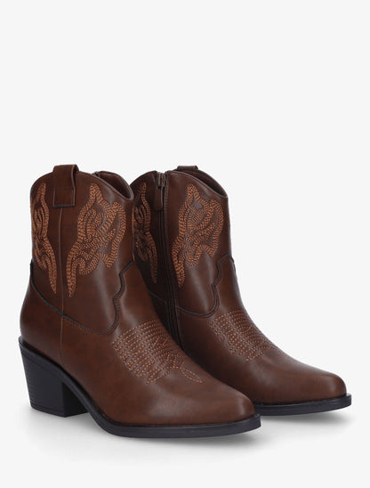 Bottines style santiag en simili - Marron - 4