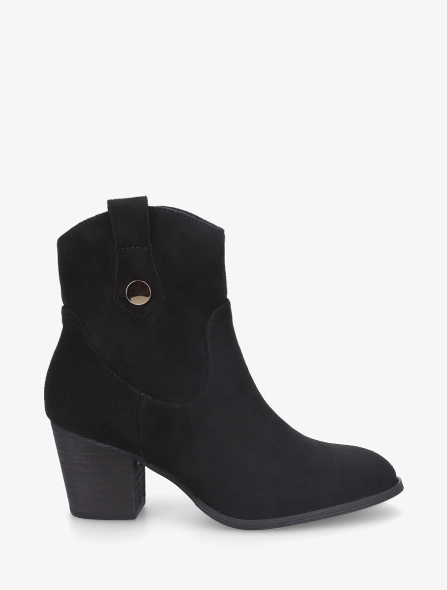Bottines montantes à talon en suédine - Noir - 5