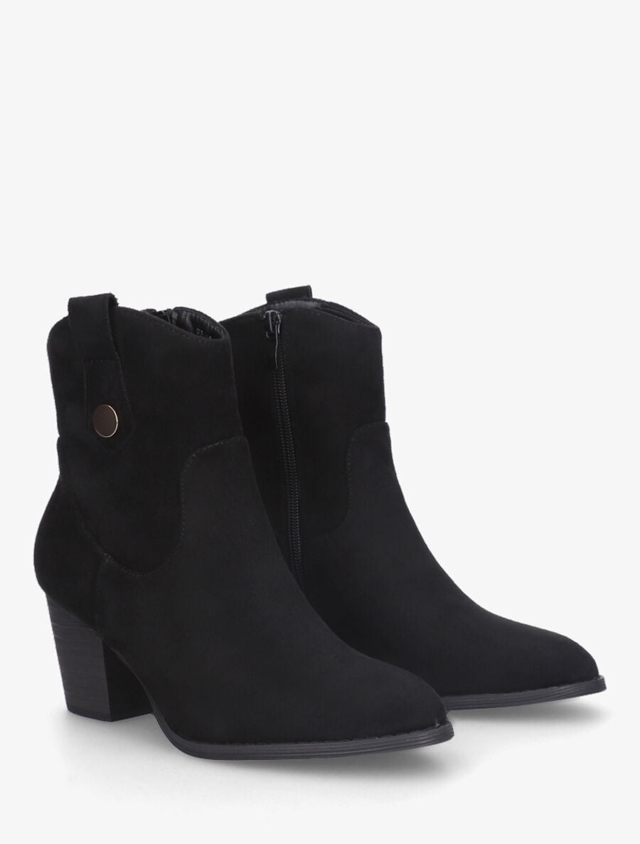 Bottines montantes à talon en suédine - Noir - 4