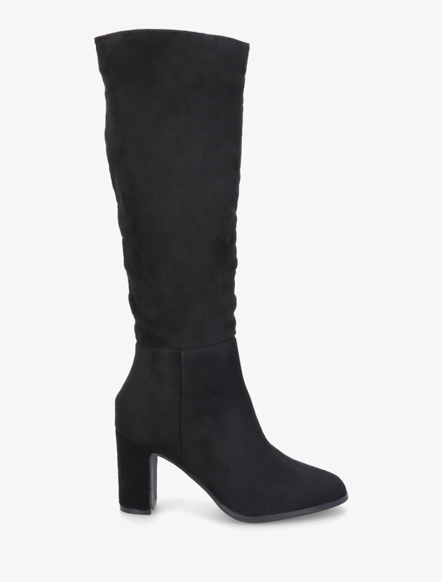 Bottes en suédine froncées à talon - Noir - 1