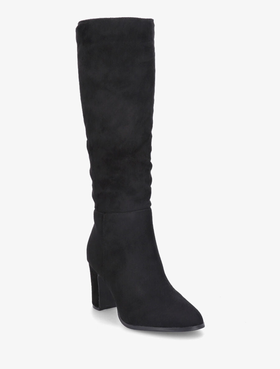 Bottes en suédine froncées à talon - Noir - 2