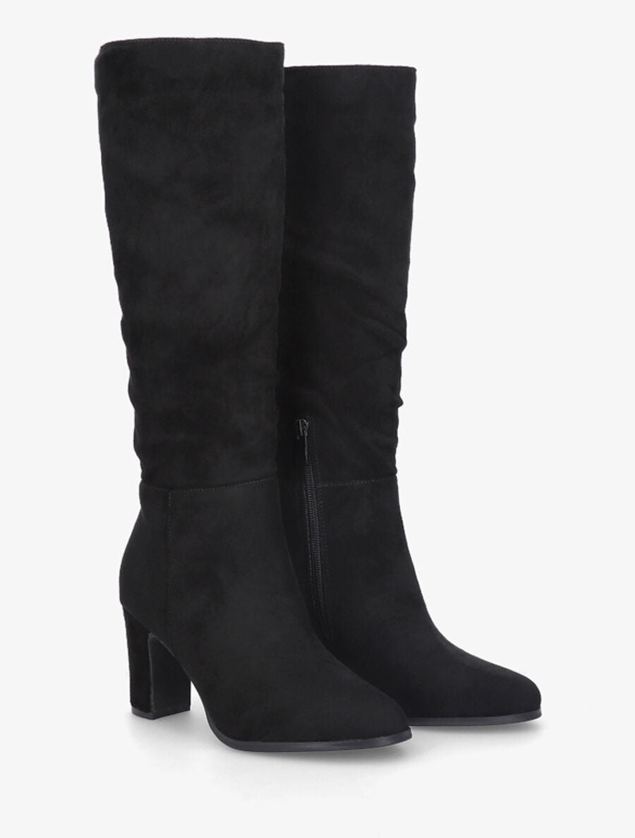 Bottes en suédine froncées à talon - Noir - 4