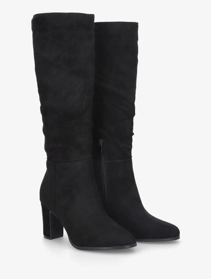 Bottes en suédine froncées à talon - Noir - 4