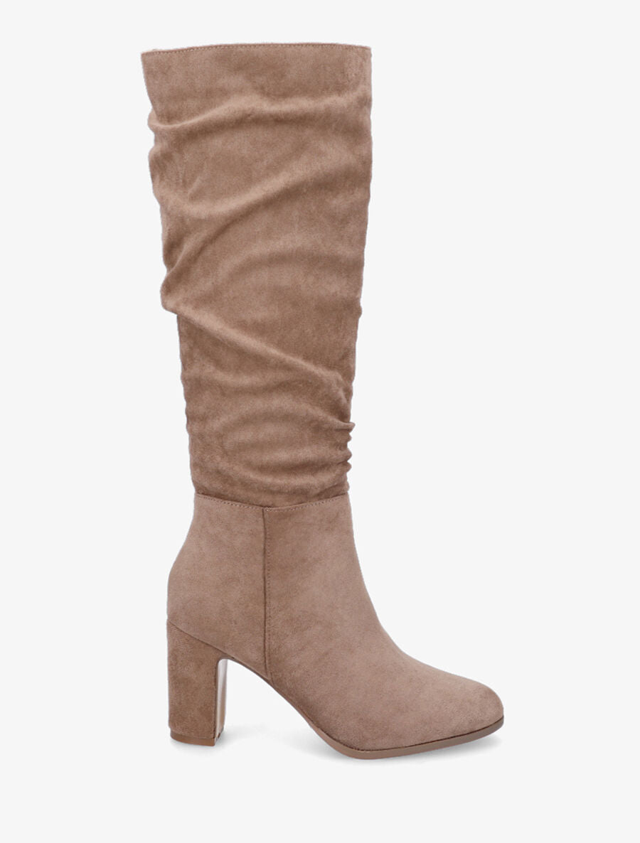 Bottes en suédine froncées à talon - Taupe - 1
