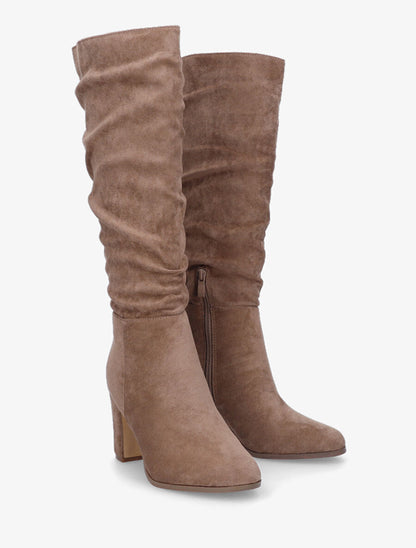 Bottes en suédine froncées à talon - Taupe - 4