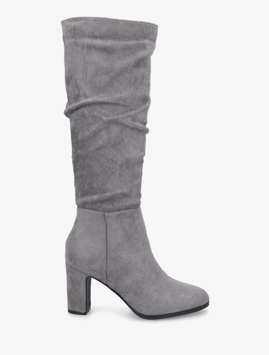 Bottes en suédine froncées à talon - Gris - 5