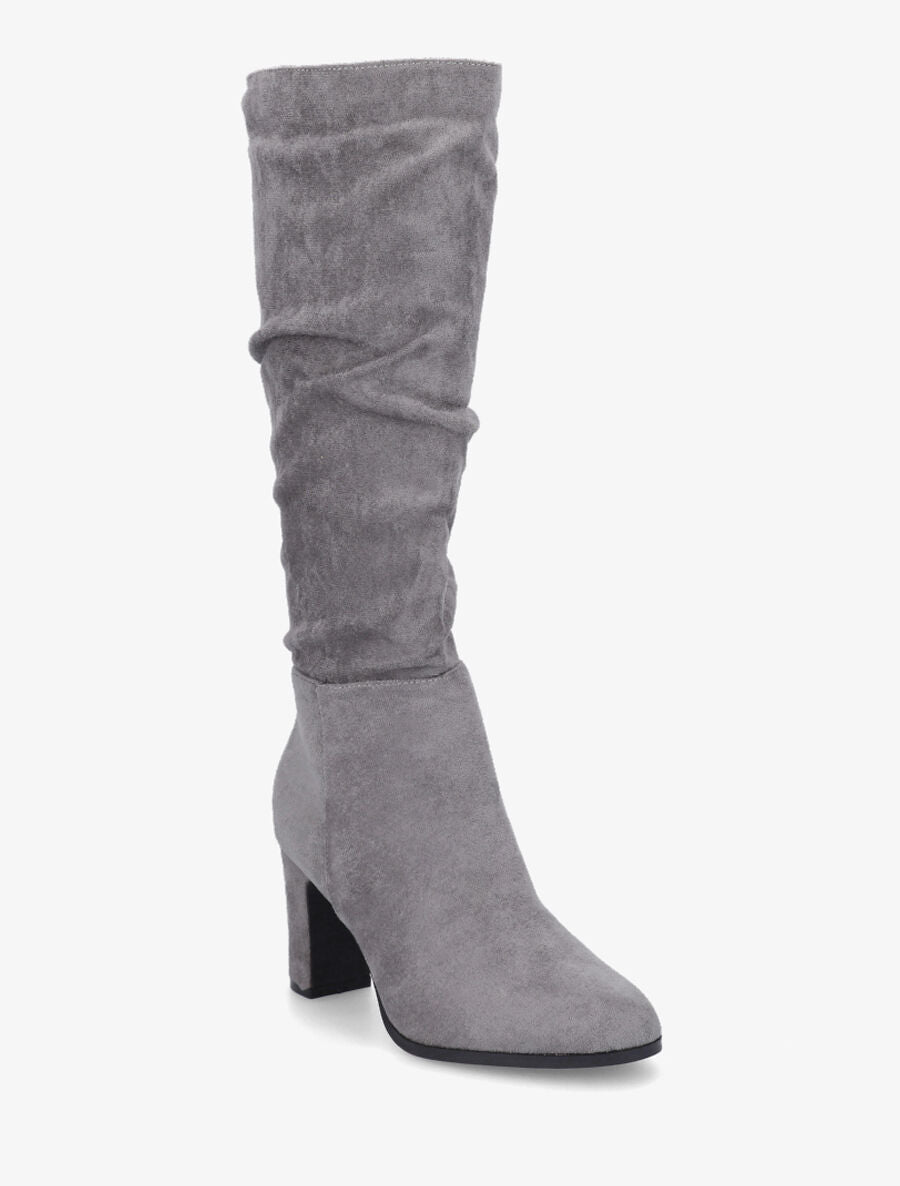 Bottes en suédine froncées à talon - Gris - 2