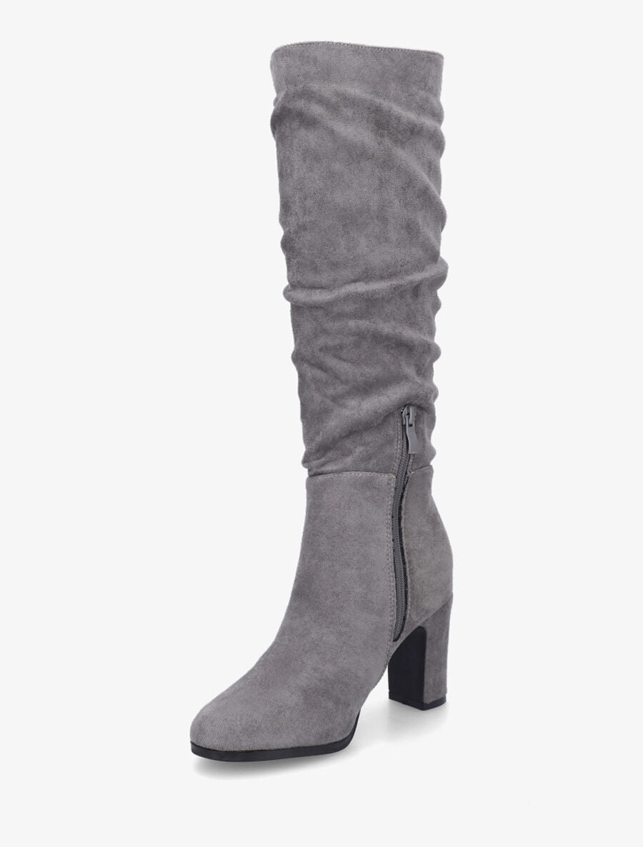 Bottes en suédine froncées à talon - Gris - 3