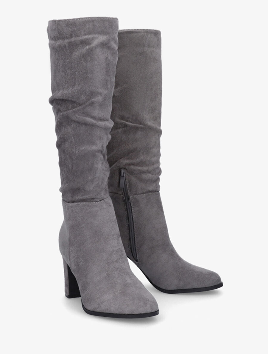 Bottes en suédine froncées à talon - Gris - 4