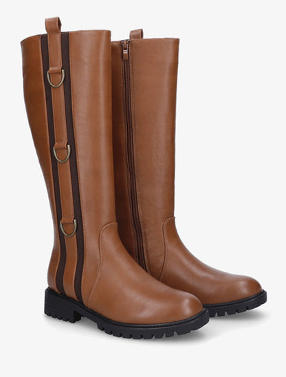 Bottes plates en simili à anneaux - Camel - 4