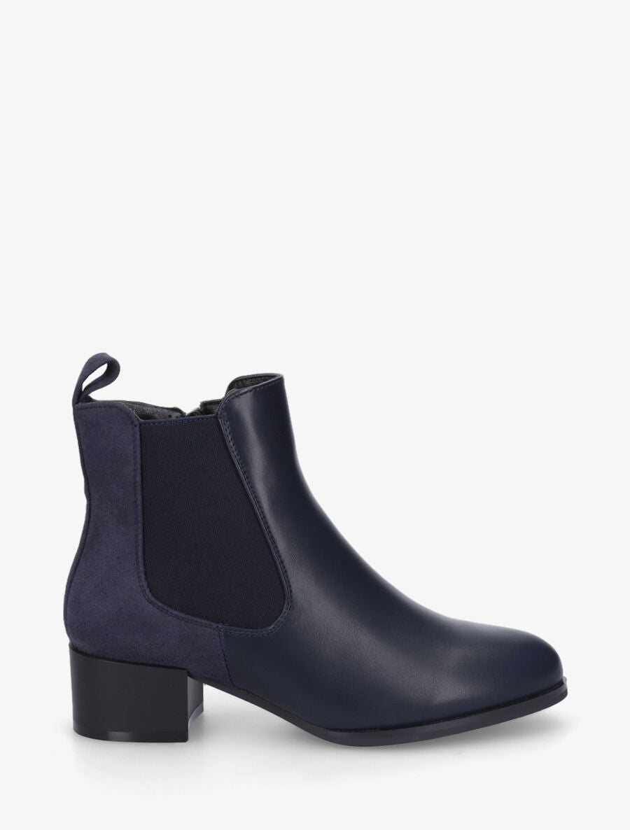 Bottines en simili et suédine - Marine - 1