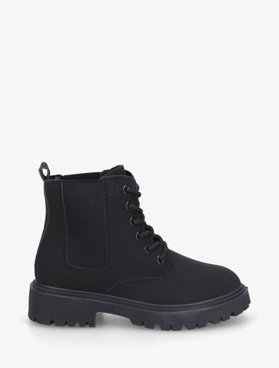 Bottines élastiquées et lacets en simili - Noir - 1