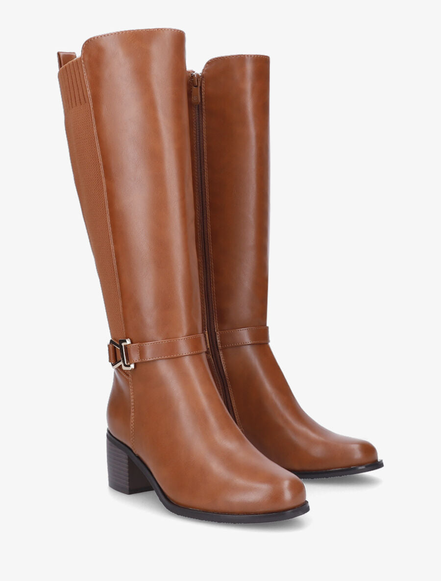 Bottes en simili et maille - Camel - 4