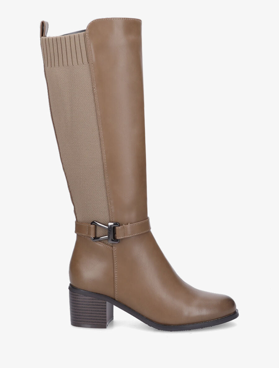Bottes en simili et maille - Taupe - 5