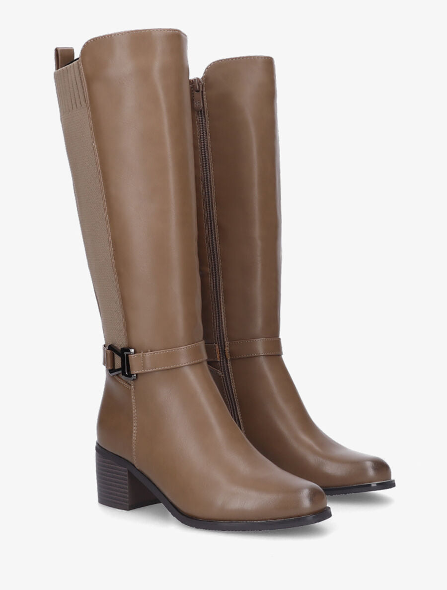Bottes en simili et maille - Taupe - 4