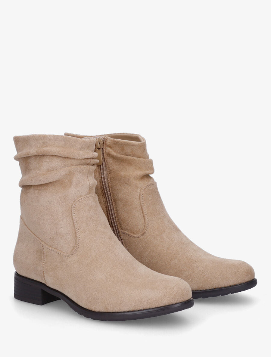 Bottines froncées en suédine - Beige - 4