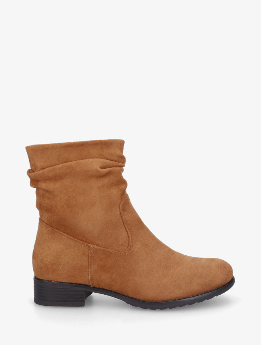 Bottines froncées en suédine - Camel - 1