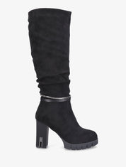Bottes en suédine à talon haut - Noir - 1