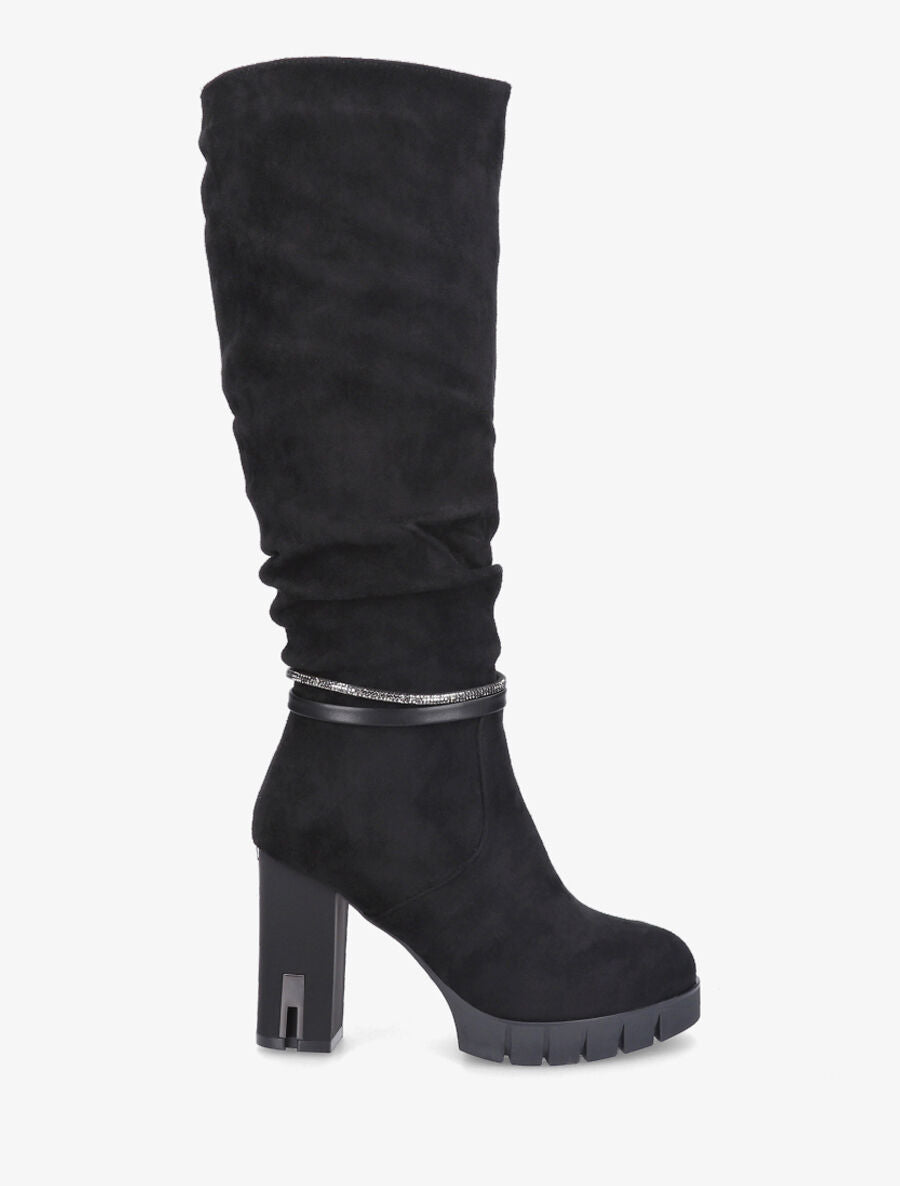 Bottes en suédine à talon haut - Noir - 1