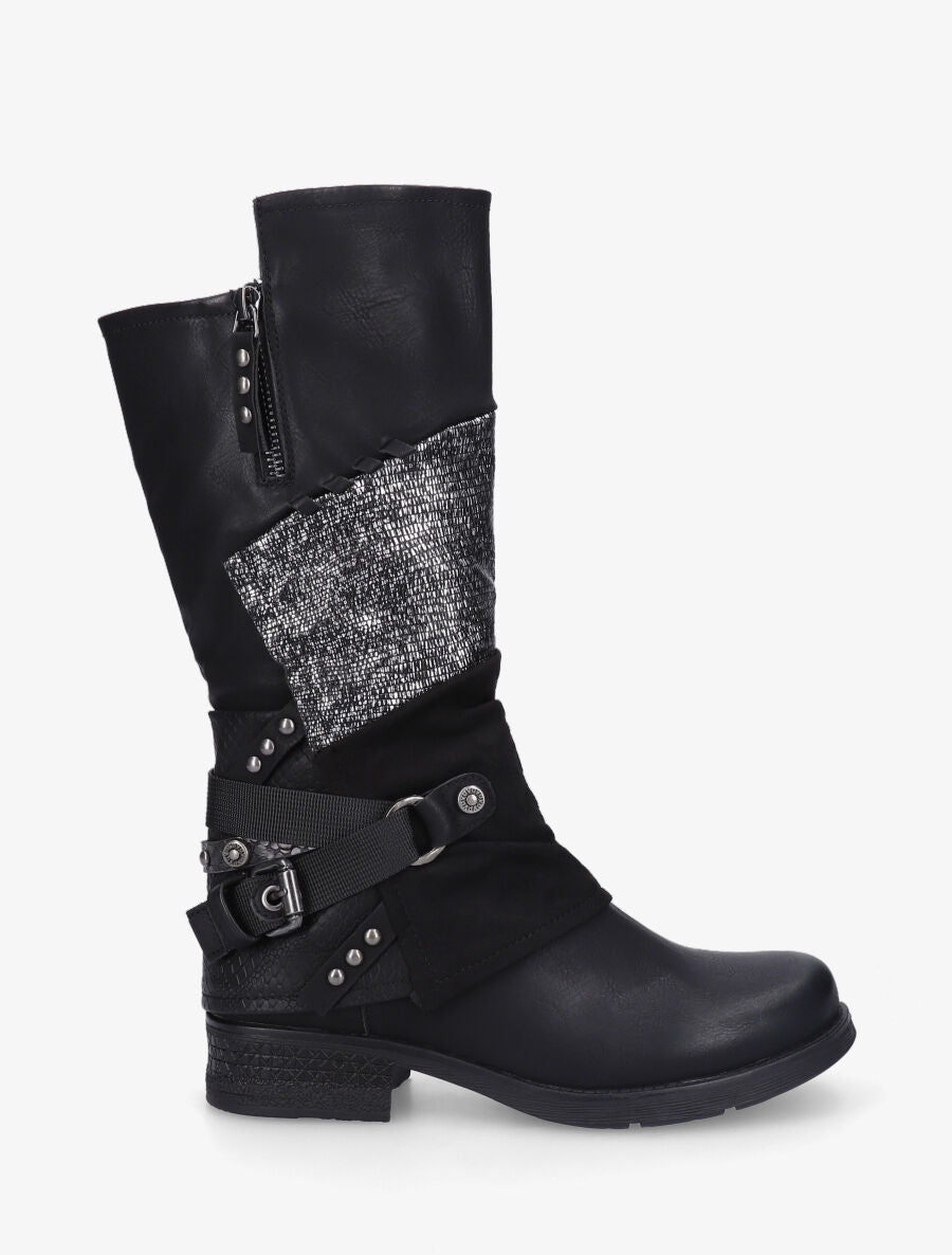 Bottines montantes multi textures - Noir - 1