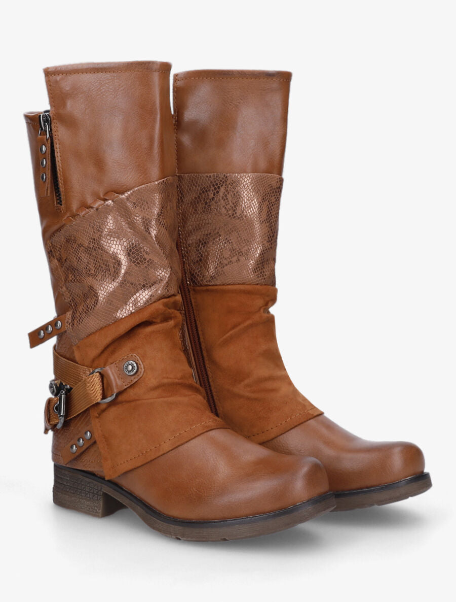 Bottines montantes multi-textures - Camel - 5