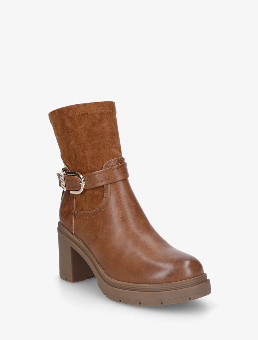 Bottines à boucle et contrefort croco - Camel - 2