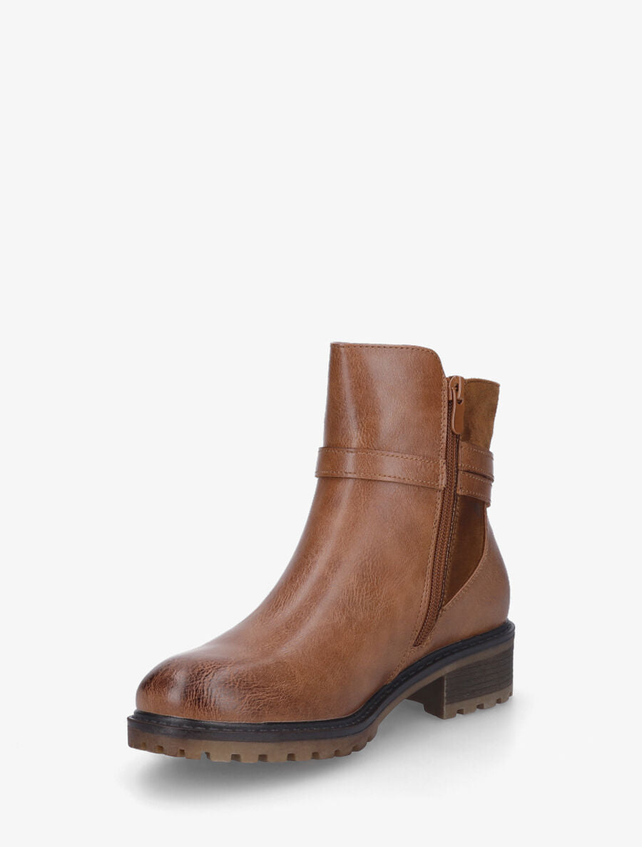 Bottines en simili à détail suédine - Camel - 3