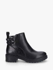 Bottines en simili à détail croco - Noir - 5