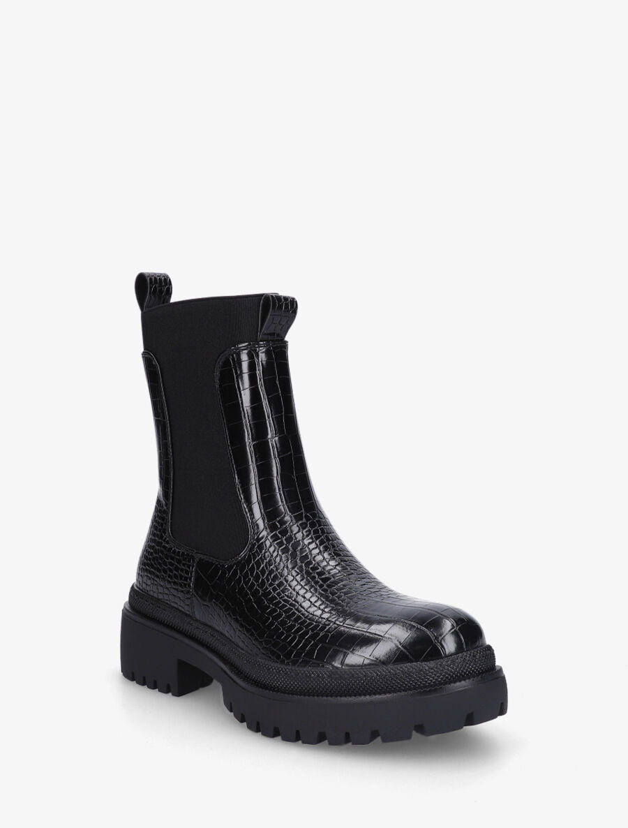 Bottines élastiquées à motif croco - Noir - 2
