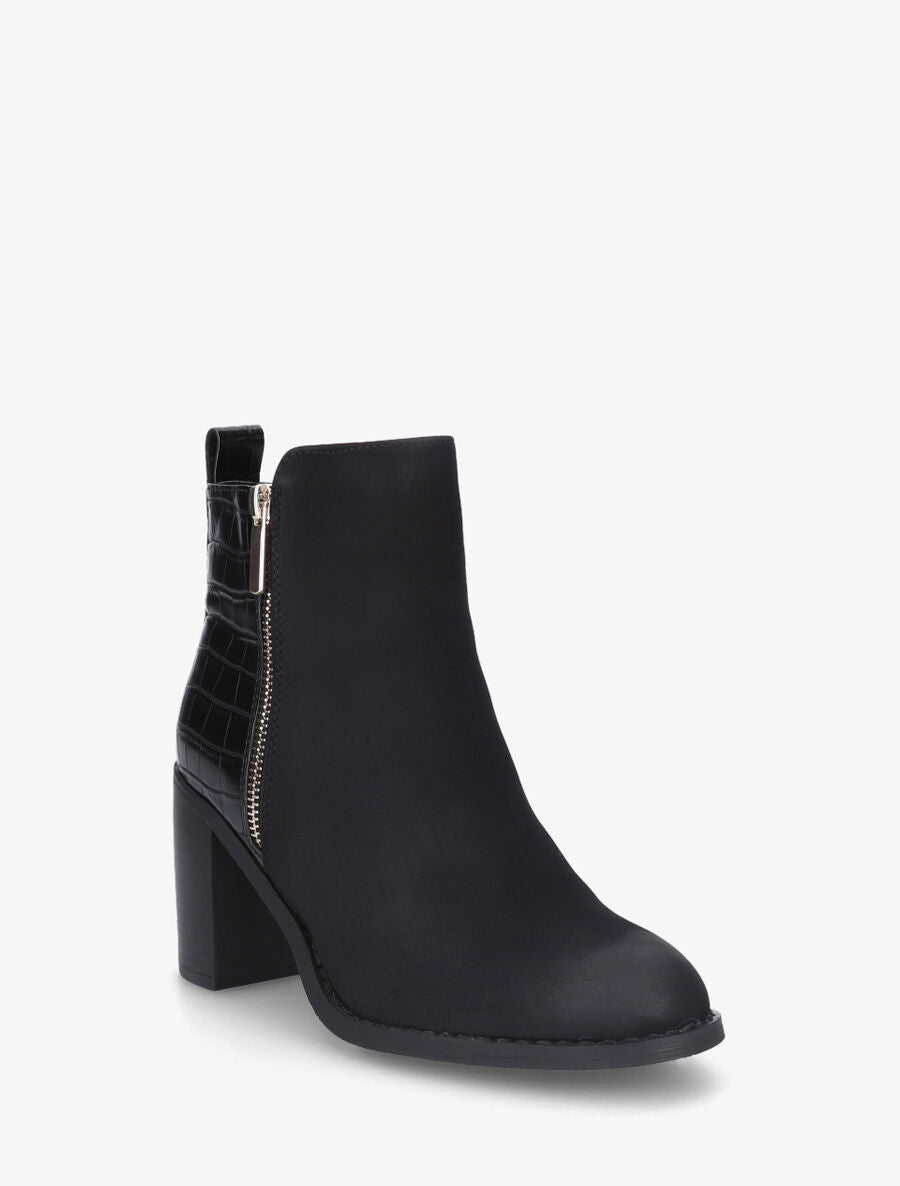 Bottines à talon et contrefort en croco - Noir - 2