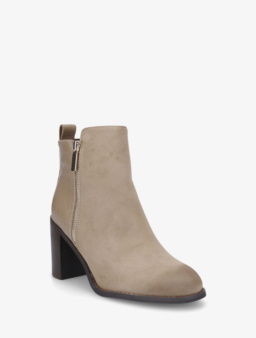 Bottines à talon et contrefort en croco - Taupe - 2