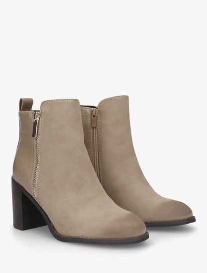 Bottines à talon et contrefort en croco - Taupe - 4