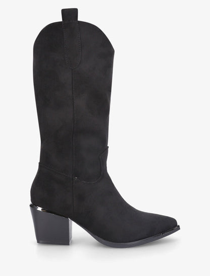 Bottes en suédine style santiag - Noir - 1