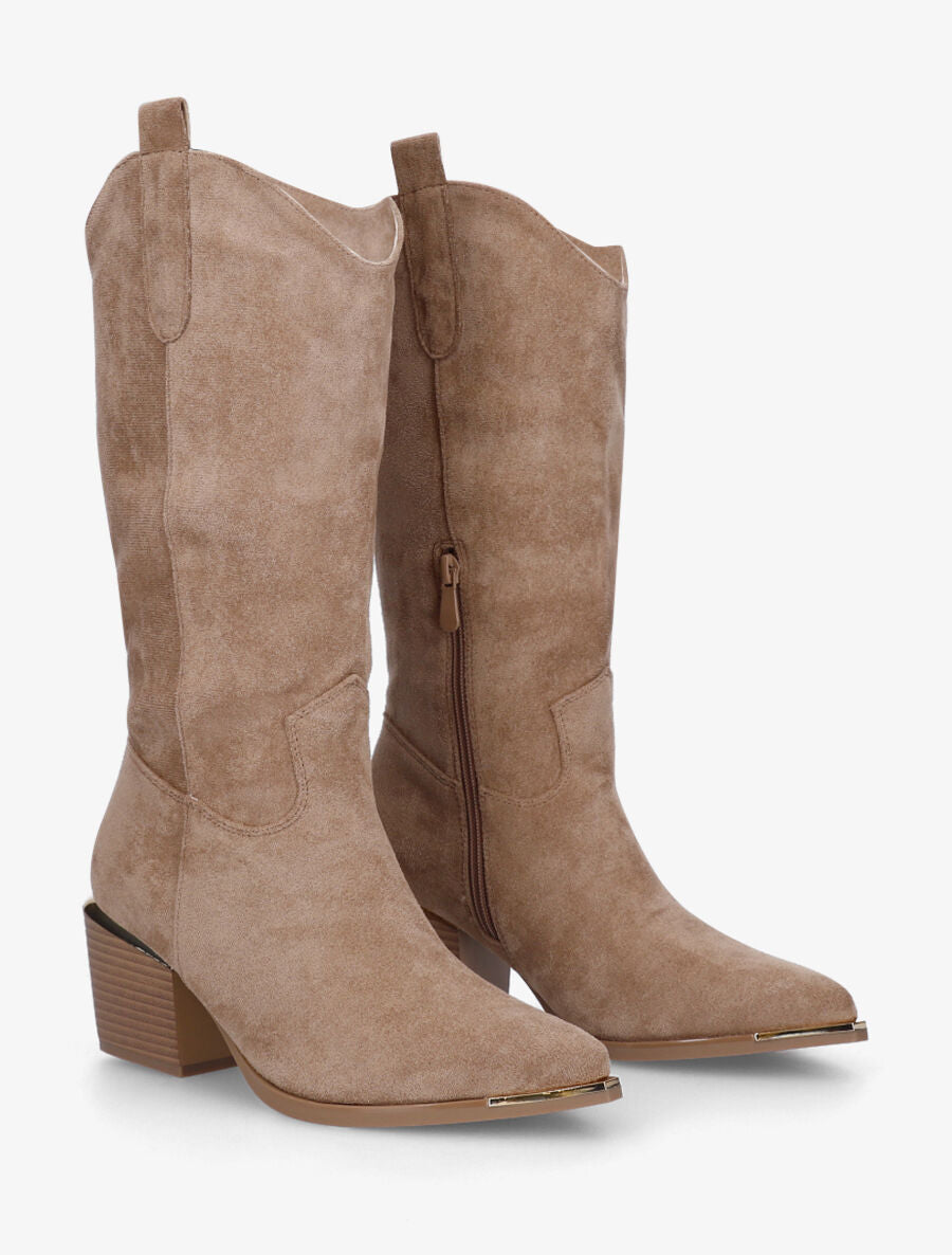 Bottes en suédine style santiag - Taupe - 4