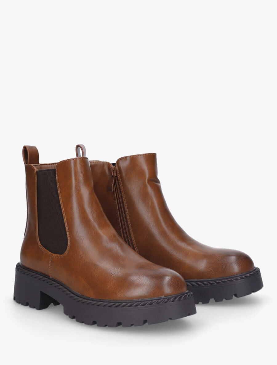 Bottines élastiquées à semelles crantées - Camel - 4