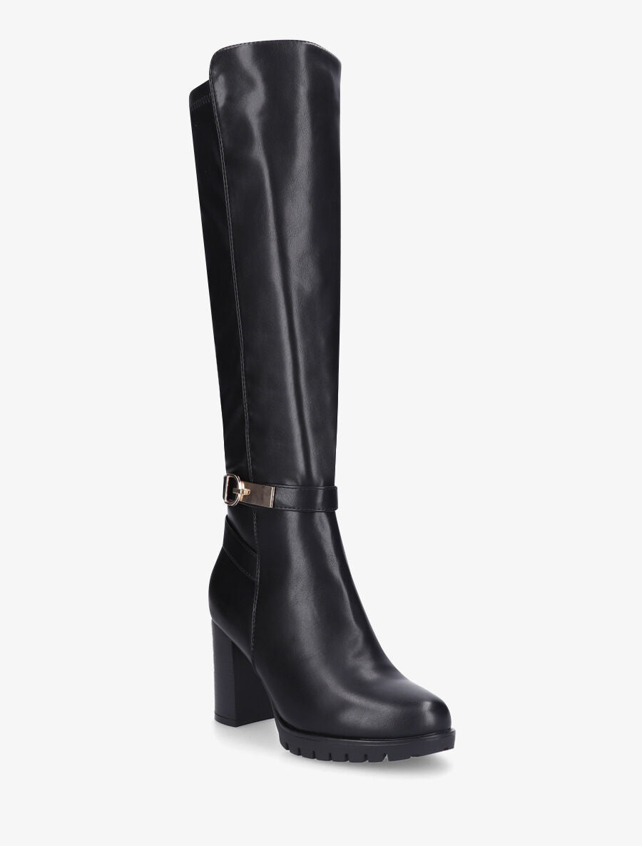 Bottes en simili à talon et boucle - Noir - 2