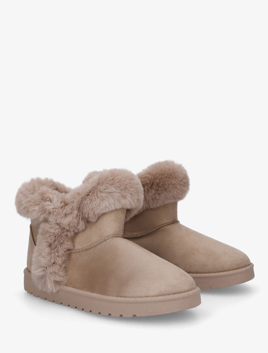 Low boots fourrées et fourrure synthétique - Taupe - 4