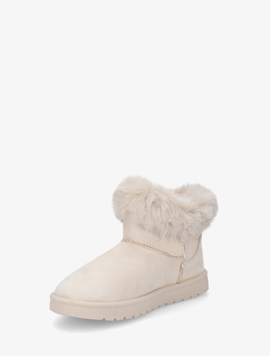 Low boots fourrées et fourrure synthétique - Beige - 3