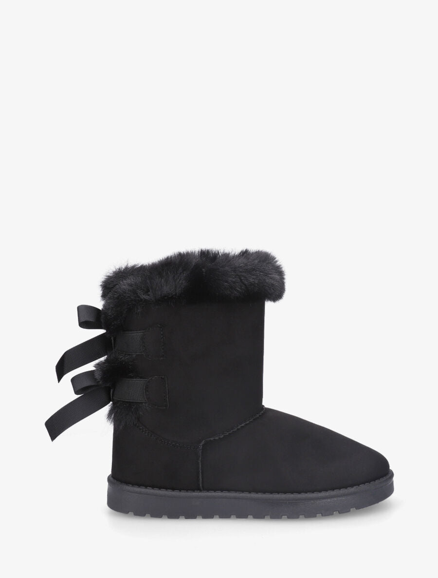 Bottines montantes fourrées à noeud - Noir - 1