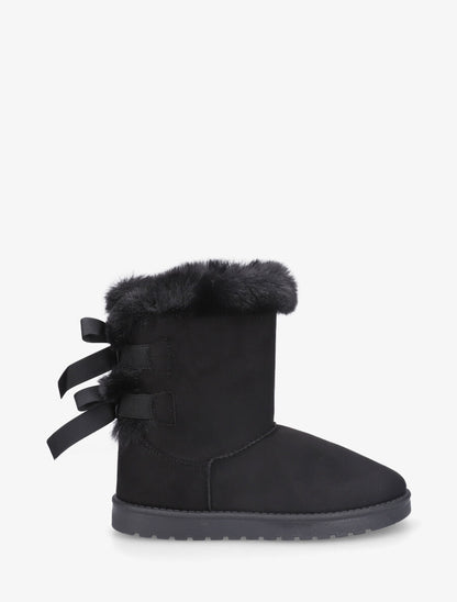 Bottines montantes fourrées à noeud - Noir - 1