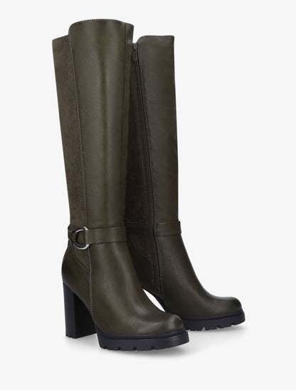 Bottes à talon haut et boucle bi-matière - Kaki - 4